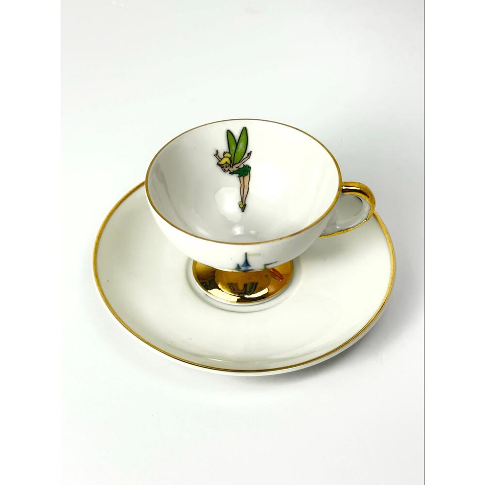 Vintage Disneyland Tinker Bell Teacup Saucer Gold Trim Footed Cup Disneyana Rare - Picture 2 of 7